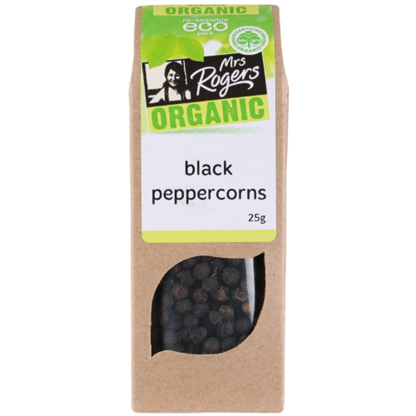 Mrs Rogers Organic Black Peppercorns 25g