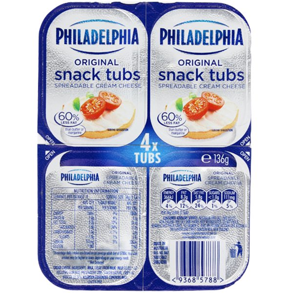 Philadelphia Original Spreadable Cream Cheese Snack Tub 136g
