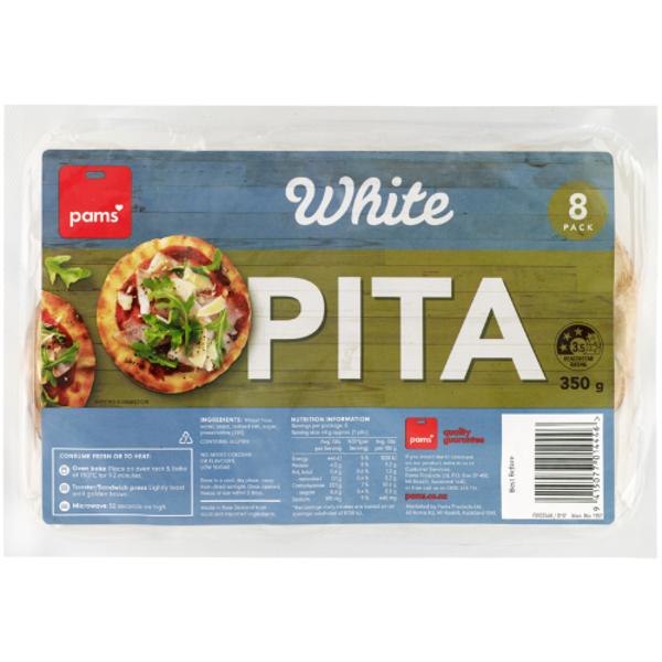 Pams White Pita Bread 8pk 350g