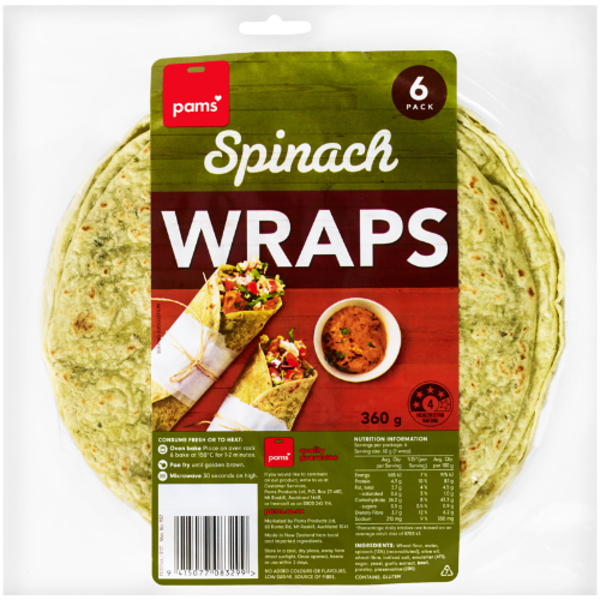 Pams Spinach Wraps 6ea