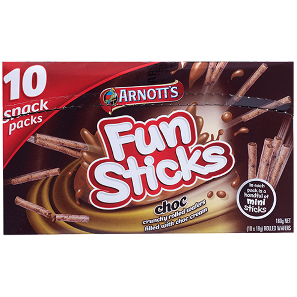 Arnott's Arnotts Fun Sticks Biscuits Chocolate Snack Sticks 180g (18g x 10pk)