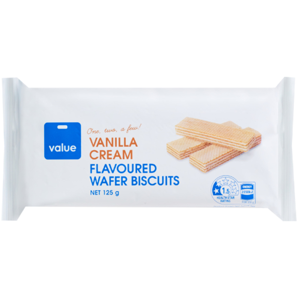 Value Vanilla Cream Flavoured Cream Wafer Biscuits 125g