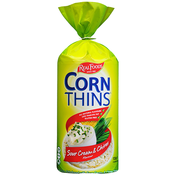 Real Foods Corn Thins Sour Cream & Chives 125g Prices - FoodMe