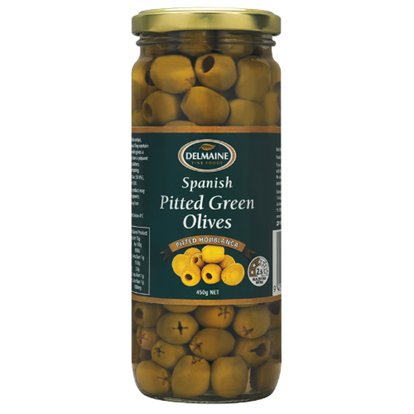 Delmaine Spanish Pitted Green Olives 450g