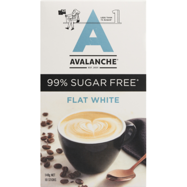 Avalanche Flat White 99% Sugar Free Coffee Sticks 10pk