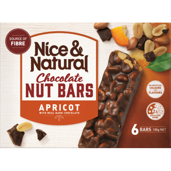 Nice & Natural Apricot Dark Chocolate Roasted Nut Bars 6pk