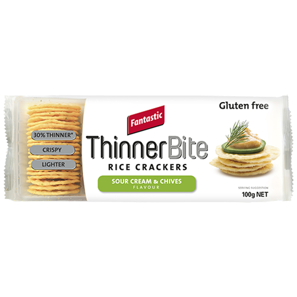 Fantastic Thinner Bite Sour Cream & Chives Rice Crackers 100g
