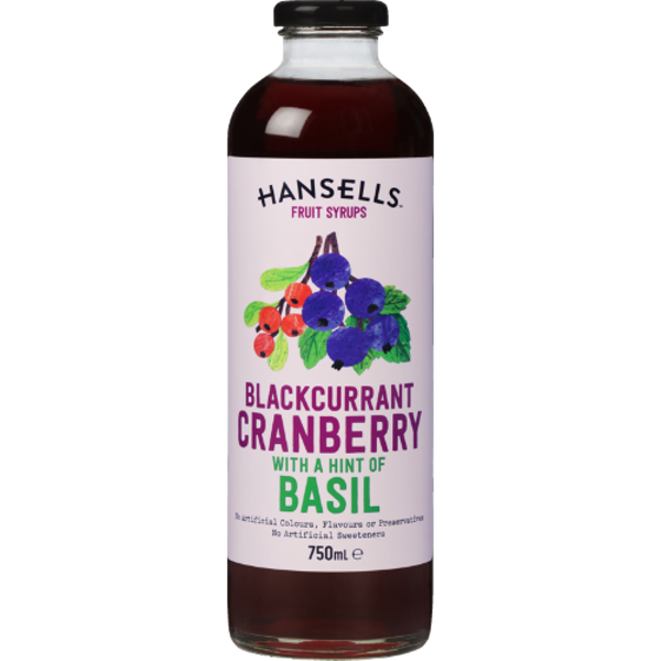 Hansells Blackcurrant Cranberry With A Hint Of Basil Fruit Syrup 750ml