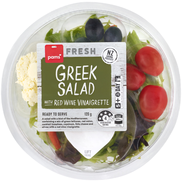 Pams Fresh Greek Salad With Red Wine Viniagrette 120g
