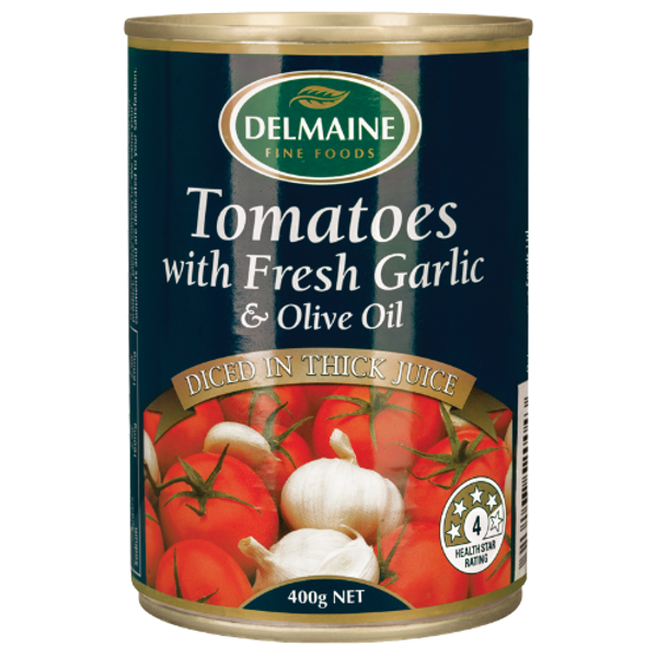 Delmaine Tomatoes With Fresh Garlic & Olive Oil 400g