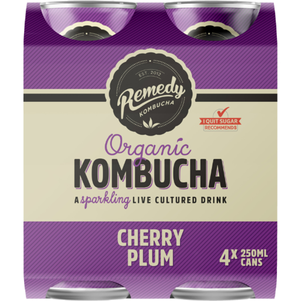 Remedy Organic Kombucha Cherry Plum 4 x 250ml