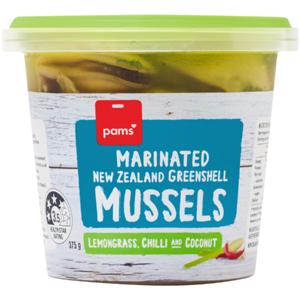 Pams Lemongrass Chilli & Coconut Marinated  Greenshell Mussels 375g