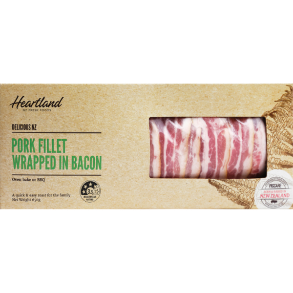 Heartland Delicious NZ Pork Fillet Wrapped In Bacon 650g
