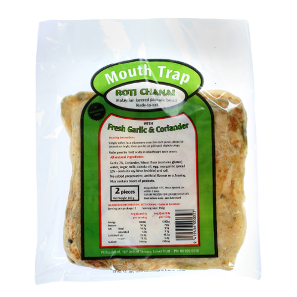 Mouth Trap Roti Chanai with Fresh Garlic & Coriander 300g