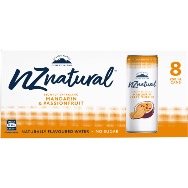 NZ Natural Lightly Sparkling Mandarin & Passionfruit Naturally Flavoured Water 250ml