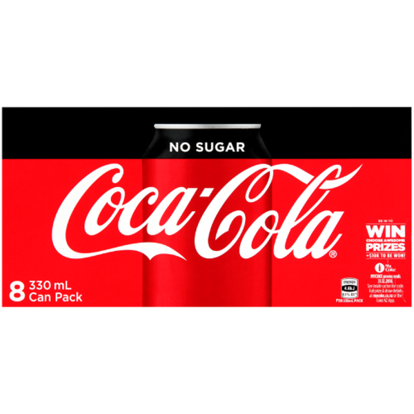 Coca Cola No Sugar Soft Drink Cans 8pk