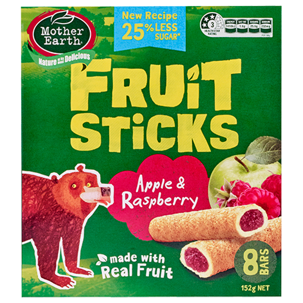 Mother Earth Baked Fruit Sticks Apple & Raspberry Bars 8pk