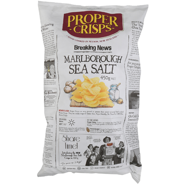 Proper Crisps Hand Cooked Marlborough Sea Salt Potato Crisps 450g