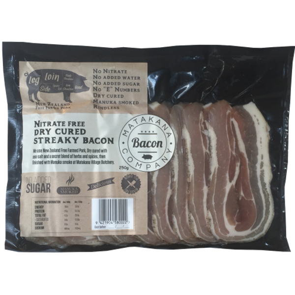 Matakana Superfoods Bacon Company Dry Cured Streaky Bacon 250g