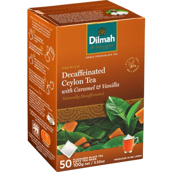 Dilmah Decaffeinated Premium Ceylon Tea Caramel & Vanilla 50pk