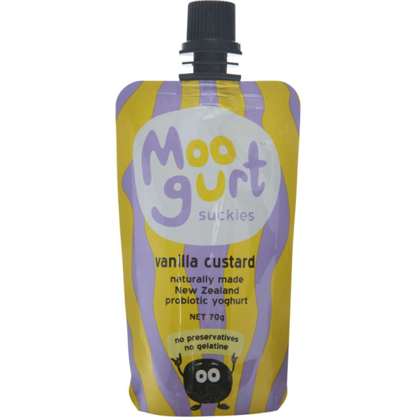 Moogurt Suckies Kids Probiotic Yoghurt Pouch Vanilla Custard Package type