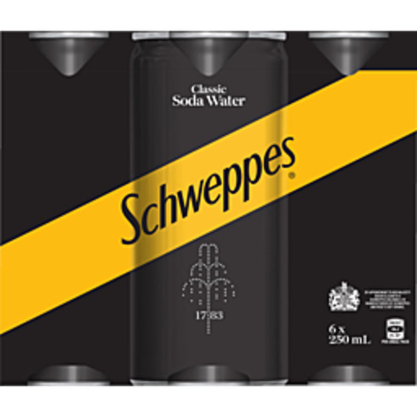 Schweppes Soda Water Cans 6 Pack Prices - FoodMe