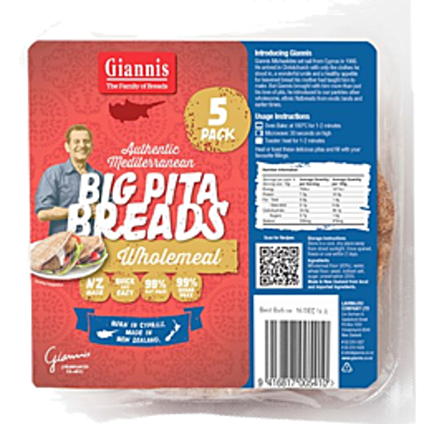 Giannis Pita Bread Wholemeal 5 Pack