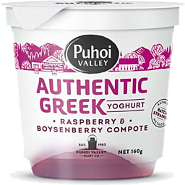 Puhoi Authenic Greek Yoghurt Raspberry & Boysenberry 160g