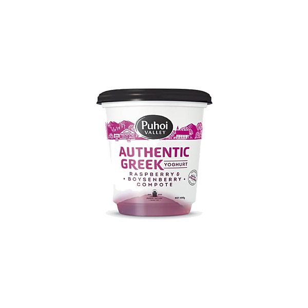 Puhoi Authenic Greek Yoghurt Raspberry & Boysenberry 400g Prices FoodMe