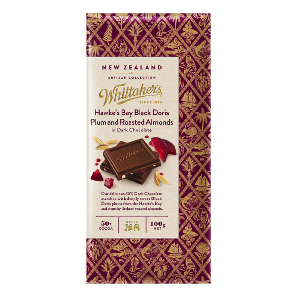 Whittaker's Hawkes Bay Plum and Roasted Almond Dark 100g