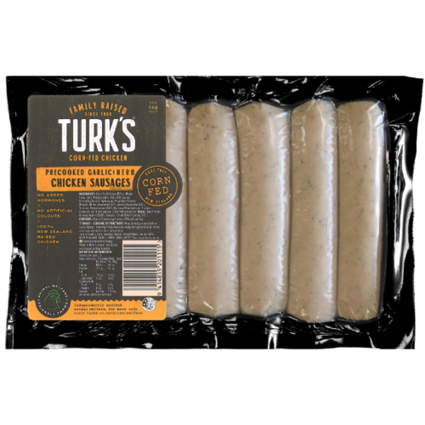 Turk's Precooked Chicken Garlic Herb Sausages 1kg