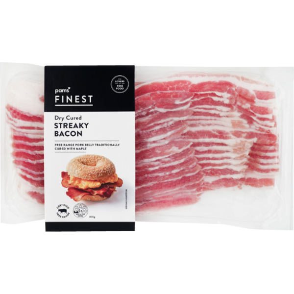 Pams Finest Free Range Dry Cured Streaky Bacon 300g