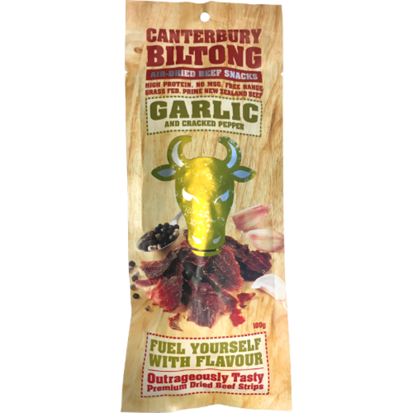 Canterbury Biltong Air-Dried Garlic Beef Snacks 100g