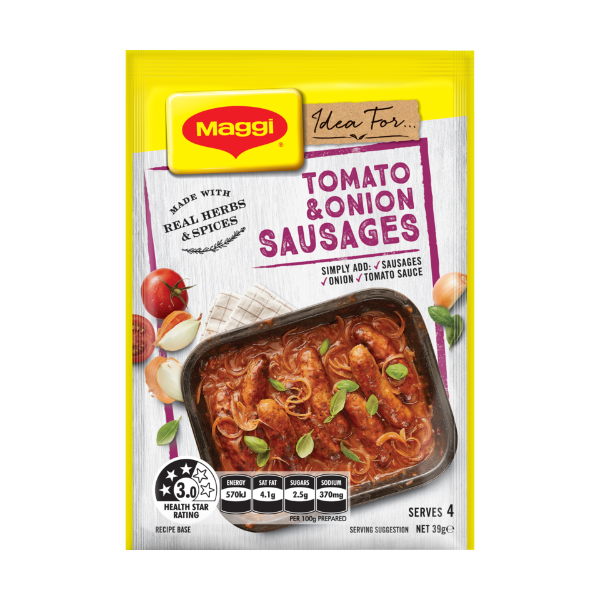 Maggi Tomato & Onion Sausages Recipe Base 39g Prices FoodMe