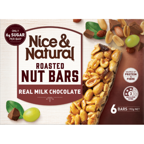 Nice & Natural Real Milk Chocolate Roasted Nut Bars 6pk