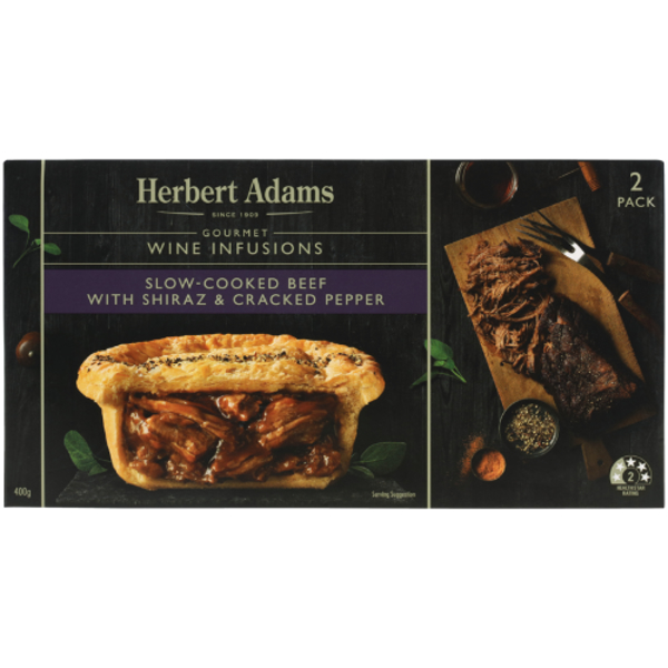 Herbert Adams Slow-Cooked Beef With Shiraz & Cracked Pepper Pies 400g