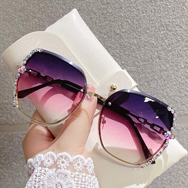 Temu Rhinestone Decor Rimless Fashion Sunglasses For Women Men