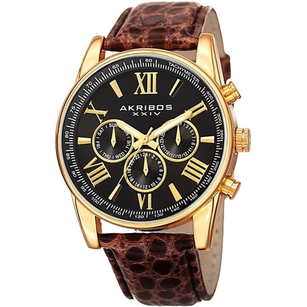 Akribos xxiv men's sale leather watch