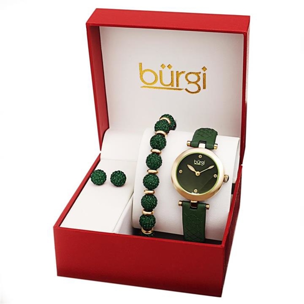 Burgi Women s Fashion Set With Diamond Dial Crystal Earrings And Crystal Bracelet Set Watch Green Price in Singapore PriceMe