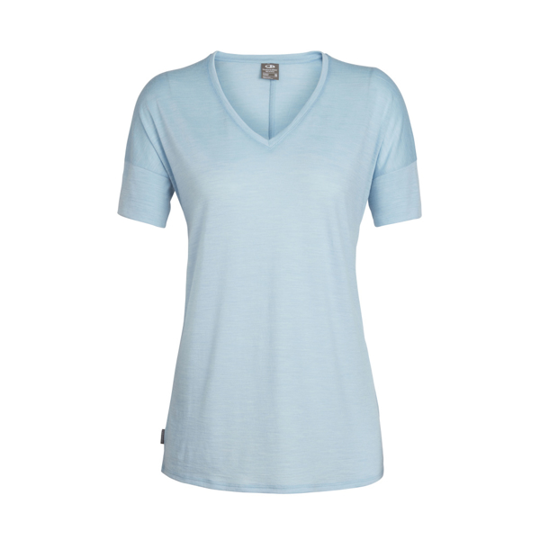 Icebreaker Merino Hybrid Womens Solace Short Sleeve V T-Shirt Sky ...