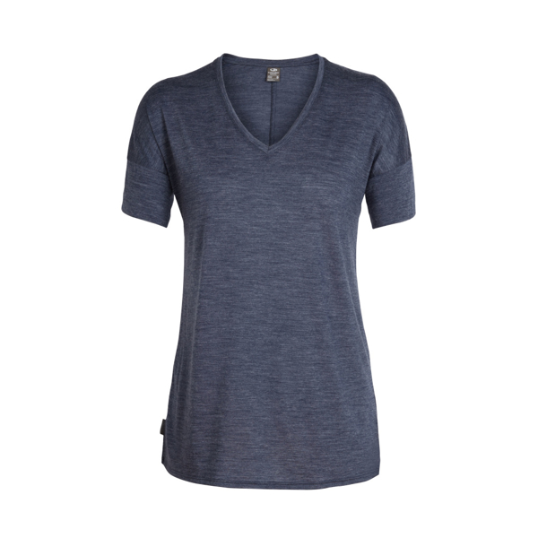 Icebreaker Merino Hybrid Womens Solace Short Sleeve V T-Shirt Midnight ...