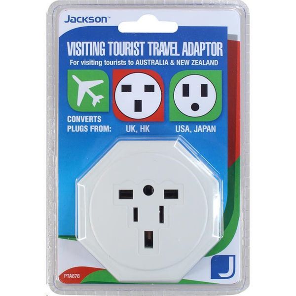 Jackson PTA878 universal Travel Power Adaptor converts USA UK Japanese Plugs to NZ & AUS ac